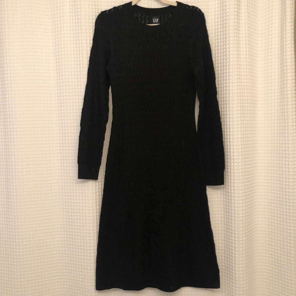 GAP crochet black sweater dress with cotton slip LBD